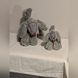 Stitches By Lynsey Paterson Gray Plush Dog  Set. Whimsical Stitched Face.
